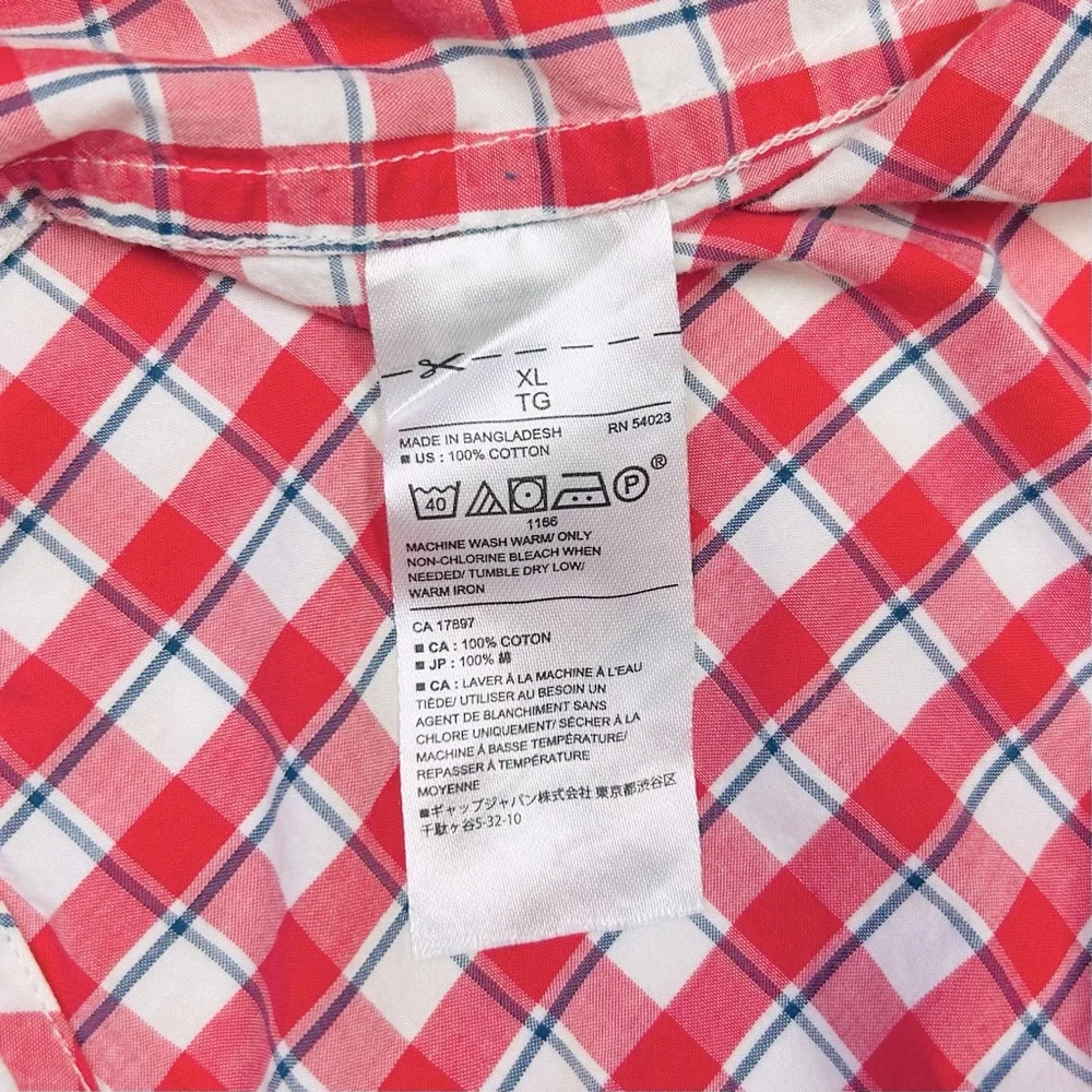 Banana Republic Soft Wash Standard Fit Shirt Men's XL Red White Plaid Pocket